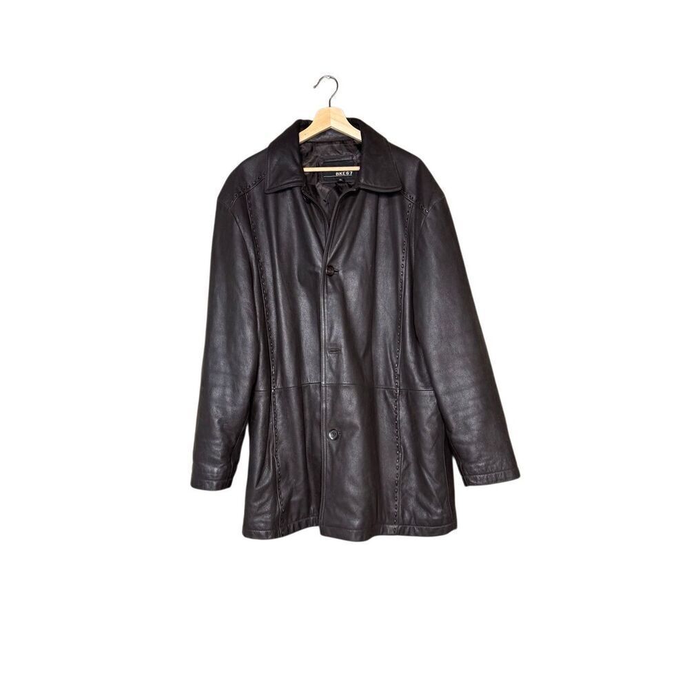 BKE 67 brown mid length  button up leather coat size XL